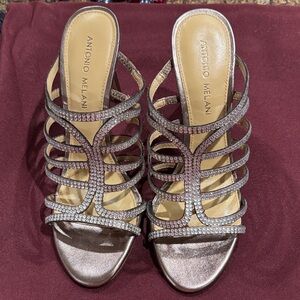 Antonio Melani Rhinestone Jeweled Strappy Silver Heels -Size 8.5